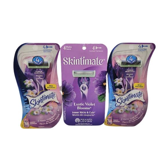 Schick Skintimate Exotic Violet Blooms 4 Blade Disposable Razors - 3 Packs - Picture 1 of 5